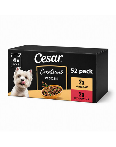 CESAR Creations Kurča s hráškom a Hovädzina s mrkvou v omáčke 52x100 g krmivo pre dospelých psov