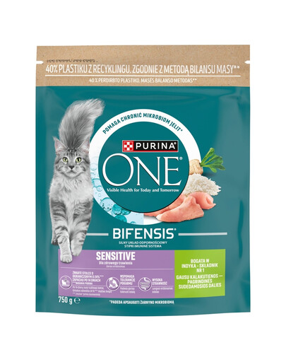 PURINA ONE Bifensis Sensitive Turkey 750 g s morkou, pre mačky s citlivým tráviacim systémom