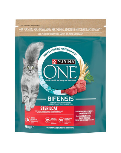 PURINA ONE Bifensis Sterilcat Beef 750 g s hovädzím mäsom, pre sterilizované alebo kastrované mačky