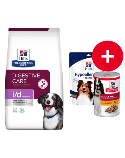 HILL'S Prescription Diet Sensitive Digestive Care i/d Activ Biome Vajcia a ryža 12 kg pre psov s citlivým tráviacim systémom + maškrty ZADARMO