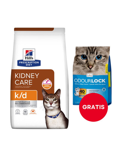 HILL'S Prescription Feline Diet k/d pre mačky 8 kg + podstielka pre mačky 6 kg ZADARMO