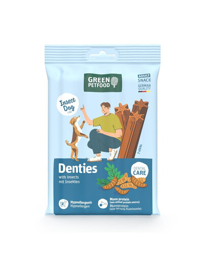 GREEN PETFOOD Denties with Insects 180 g hypoalergénny žuvací pamlsek s bielkovinami hmyzu pre psov