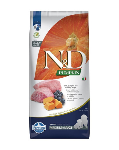 N&D GF Pumpkin Lamb & Blueberry Puppy Medium & Maxi 12 kg