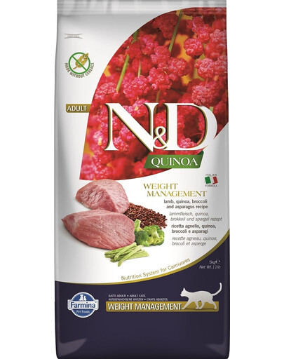 N&D Quinoa Cat weight managment jagnięcina i brokuły 5 kg