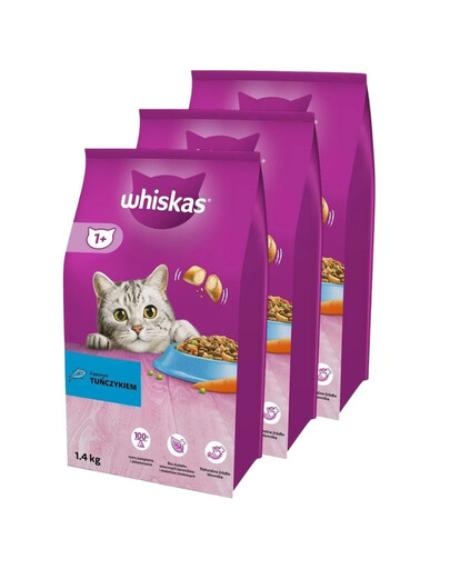 WHISKAS Adult 3x1,4 kg sucha karma pełnoporcjowa dla dorosłych kotów z pysznym tuńczykiem