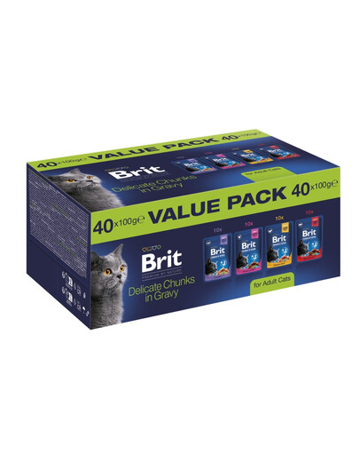 BRIT Premium by Nature Cat Adult Chunks in Gravy Value Pack 40x100 g mięsne i rybne kawałki w sosie dla kotów