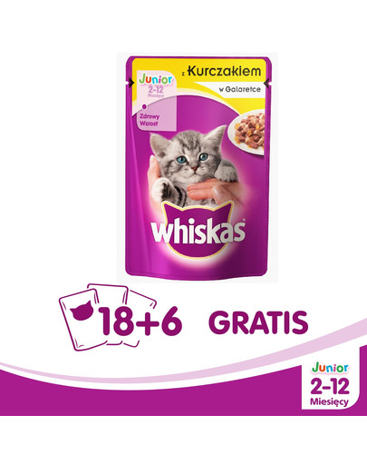 WHISKAS Junior kurča 100 g x 18 + 6 ZADARMO