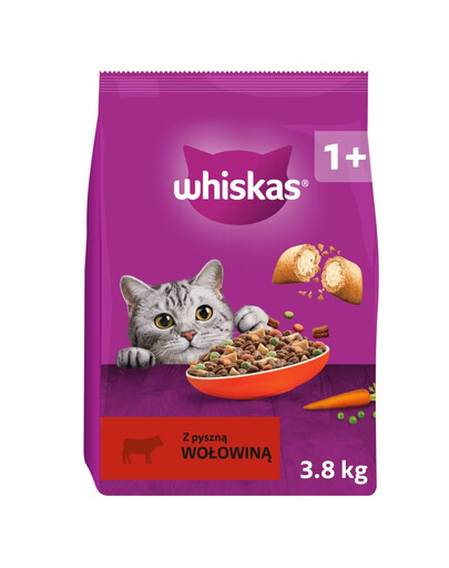 WHISKAS Adult suché krmivo pre dospelé mačky s hovädzím mäsom 3,8 kg