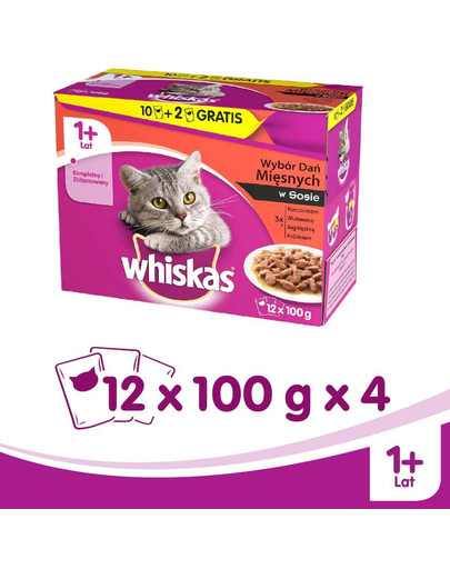 Whiskas Mäsová kapsička v omáčke 12x0.1Kg x4
