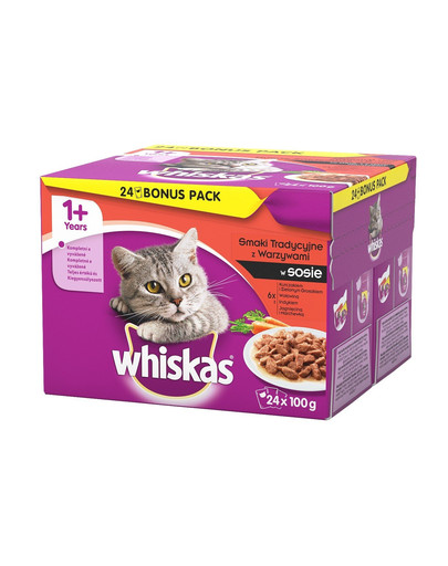 Whiskas Tradičné príchute so zeleninou v omáčke 24 x 100 g