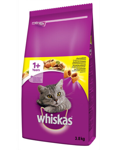 WHISKAS suché krmivo pre mačky pre dospelé mačky s kuracím mäsom 3,8 kg