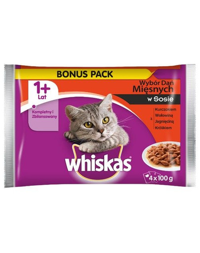 WHISKAS kapsičky s mäsom v omáčke 4x100 g