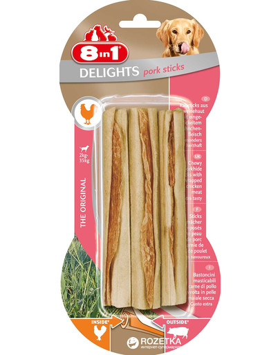 8in1 Tyčinky žuvacie Delights Pork 3ks