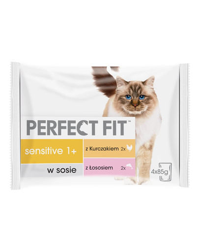 PERFECT FIT Sensitive 1+  pre mačky, kuracie mäso a losos 4x85 g