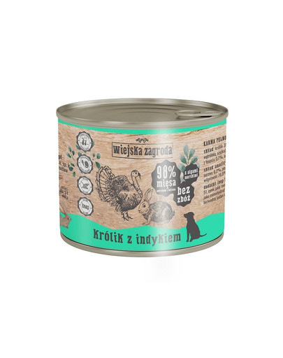WIEJSKA ZAGRODA Králik a morčacie 200 g Bezobilná konzerva pre psov