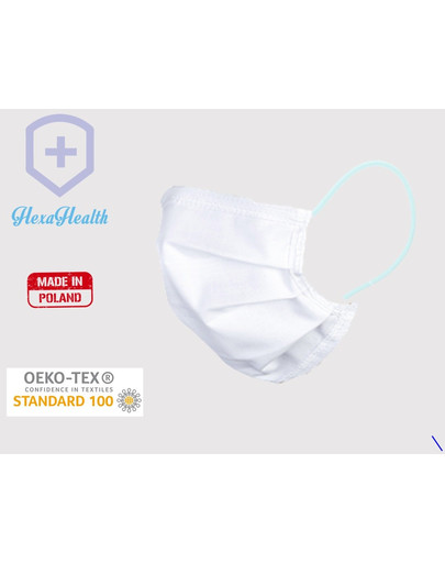 HEXA HEALTH Ochranné dvojvrstvové bavlnené rúško, biele