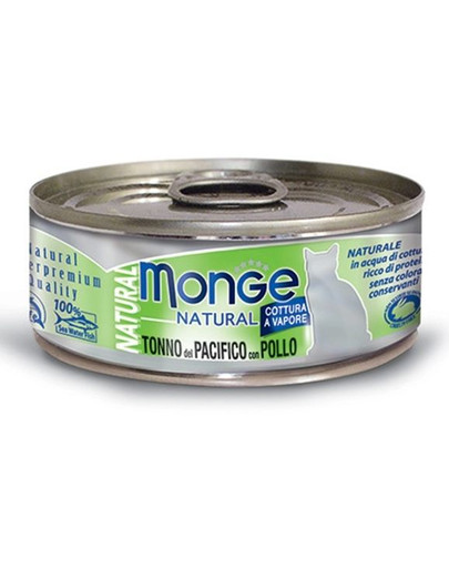 MONGE Natural Cat Tuniak žltoplutvý a kura 80g