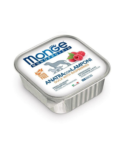 MONGE Fruit Dog Monoprotein Kačica a maliny 150g
