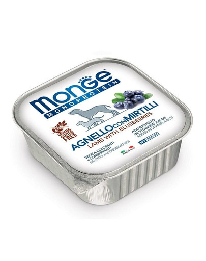 MONGE Fruit Dog Monoprotein Jahňacie a čučoriedka 150g