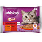 WHISKAS kapsička pre dospelé mačky 4x85g Classic Sets krmivo v želé kúskoch s hovädzím a hydinovým, jahňacím a kačacím mäsom